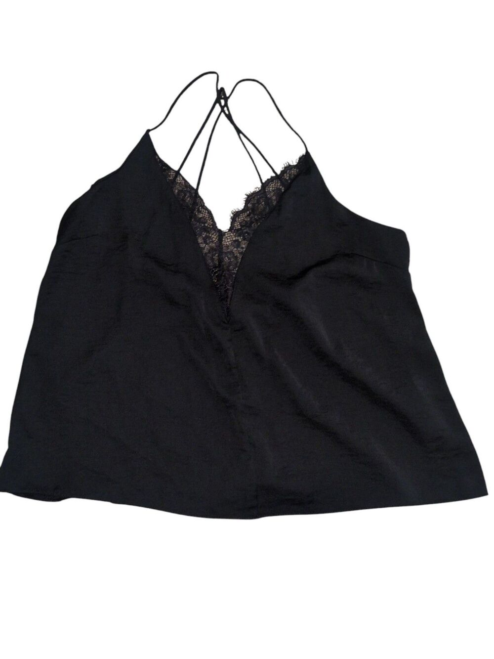 Asos Cami 8 Women's Black Satin Lace Trim Strappy Back Sleeveless Party Fun